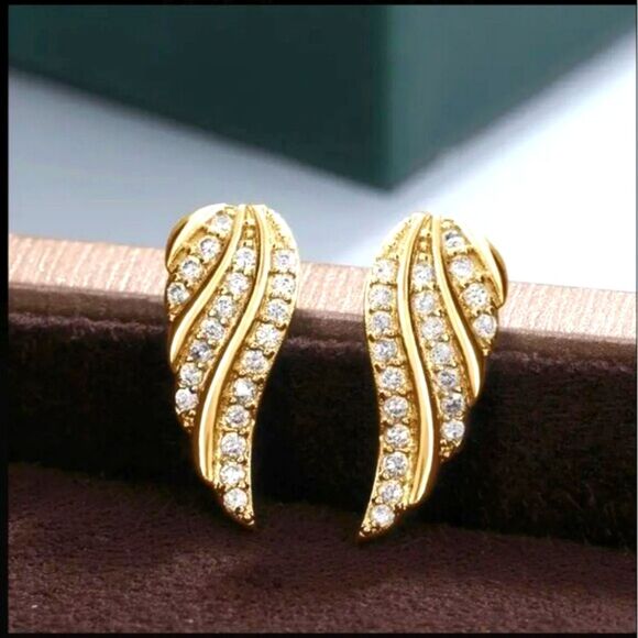 "Maddie Lane" 925 Yellow Silver Plated Angel Wing Shaped Stud Earrings - Picture 1 of 3